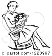 Clipart Of A Black And White Retro Mother With A Baby In A Rocking Chair Royalty Free Vector Illustration by Picsburg