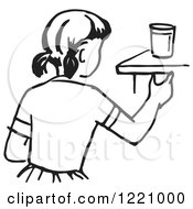 Clipart Of A Black And White Girl Reaching For A Cup Royalty Free Vector Illustration by Picsburg