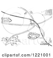 Clipart Of Black And White Roads Leading To Fairgrounds Royalty Free Vector Illustration by Picsburg