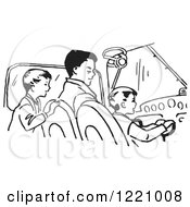 Clipart Of A Black And White Retro Father Pilot And Sons Royalty Free Vector Illustration by Picsburg