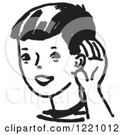 Clipart Of A Black And White Boy Cupping His Ear Royalty Free Vector Illustration