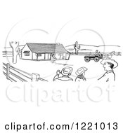 Clipart Of Black And White Ranchers Talking On A Farm Royalty Free Vector Illustration by Picsburg