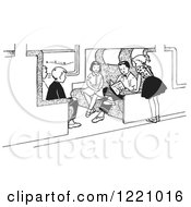 Clipart Of Black And White Children Reading On A Train Royalty Free Vector Illustration