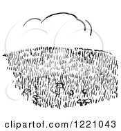 Clipart Of A Black And White Hillside Field Royalty Free Vector Illustration
