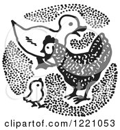 Poster, Art Print Of Black And White Duck And Chickens