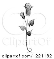 Clipart Of A Grayscale Rose And Buds Royalty Free Vector Illustration