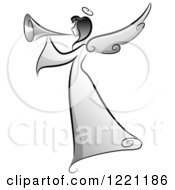 Clipart Of A Grayscale Angel Playing A Horn Royalty Free Vector Illustration