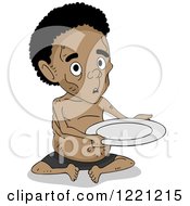 Malnourished African Boy Holding An Empty Plate