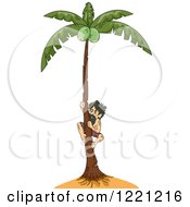 Clipart Of A Castaway Man Climbing A Coconut Tree Royalty Free Vector Illustration
