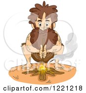 Clipart Of A Castaway Man Making A Fire Royalty Free Vector Illustration