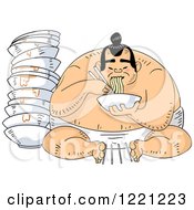 Clipart Of A Hungry Sumo Wrestler Eating Ramen Noodles Royalty Free Vector Illustration