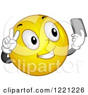 Clipart Of A Yellow Smiley Taking A Self Picture With A Cell Phone Royalty Free Vector Illustration
