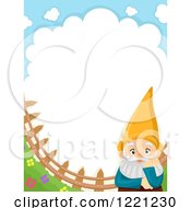 Clipart Of A Garden Gnome Under Text Space On A Cloud Royalty Free Vector Illustration