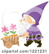 Poster, Art Print Of Garden Gnome Pushing A Wheel Barrow With Flowers
