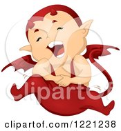 Clipart Of A Cute Little Devil Holding His Tummy And Laughing Royalty Free Vector Illustration by BNP Design Studio