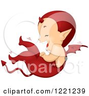 Poster, Art Print Of Cute Little Devil Holding His Tummy And Laughing On The Floor