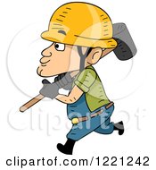 Short Construction Worker Walking With A Sledgehammer