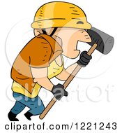 Poster, Art Print Of Short Construction Worker Marching With A Sledgehammer