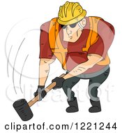 Poster, Art Print Of Strong Construction Worker Swinging A Sledgehammer Down