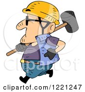 Poster, Art Print Of Short Construction Worker Running With A Sledgehammer