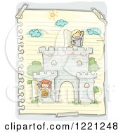 Doodle Of Children Playing In A Castle Drawn On Ruled Paper