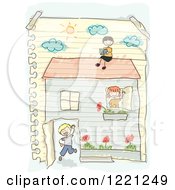 Poster, Art Print Of Doodle Of Children Playing In A House Drawn On Ruled Paper