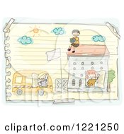 Poster, Art Print Of Doodle Of Children Playing In A School House Drawn On Ruled Paper
