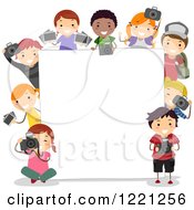 Clipart Of Diverse Photography Children Around A Sign Board Royalty Free Vector Illustration