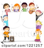Diverse Chorus Children Singing Around A Sign Board