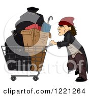 Poster, Art Print Of Homeless Man Pushing A Cart With Items In It