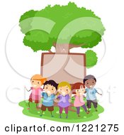 Clipart Of Diverse Children Huddled By A Sign On At Ree Royalty Free Vector Illustration