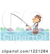 Clipart Of A Wading Fisherman With A Submerged Hook Royalty Free Vector Illustration