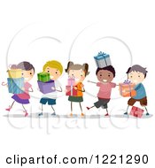 Poster, Art Print Of Happy Diverse Children Carrying Presents