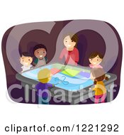 Poster, Art Print Of Woman And Diverse Children Using An Interactive Surface Table