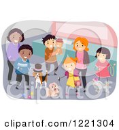 Clipart Of Happy Mothers And Children Showing Off Their Dogs And Monkey Royalty Free Vector Illustration by BNP Design Studio