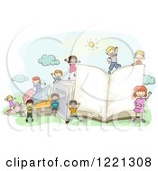 Poster, Art Print Of Doodle Children With Giant Books