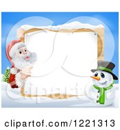 Poster, Art Print Of Santa Claus And A Snowman By A Winter Sign