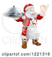 Poster, Art Print Of Santa Claus Gesturing Ok Wearing An Apron And Holding A Food Platter