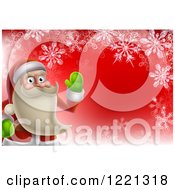 Clipart Of A Young Santa Claus Waving Over Red With Snowflakes Royalty Free Vector Illustration
