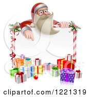 Poster, Art Print Of Young Santa Claus Pointing Down To A Candy Cane Sign With Gift Boxes