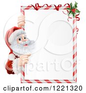 Poster, Art Print Of Santa Claus Looking Around And Pointing To A Candy Cane Sign With Holly