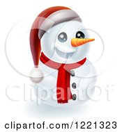 Poster, Art Print Of Christmas Snowman Wearing A Scarf And Santa Hat