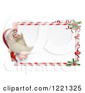 Clipart Of A Young Santa Claus Looking Around And Pointing To A Candy Cane Sign With Holly Royalty Free Vector Illustration