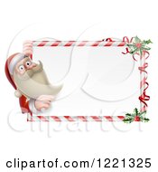 Poster, Art Print Of Young Santa Claus Looking Around And Pointing To A Candy Cane Sign With Holly