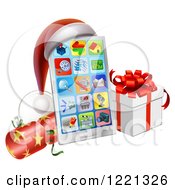 Poster, Art Print Of Smart Phone With A Santa Hat Christmas Cracker And Gift Box