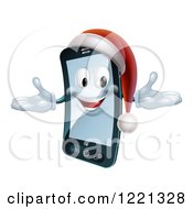 Poster, Art Print Of Christmas Smart Phone Mascot Wearing A Santa Hat