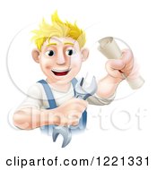Poster, Art Print Of Happy Worker Man Holding A Wrench And Degree