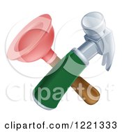 Clipart Of A Crossed Plunger And Hammer Royalty Free Vector Illustration