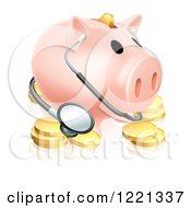 Clipart Of A Piggy Bank With A Stethoscope And Gold Coins Royalty Free Vector Illustration