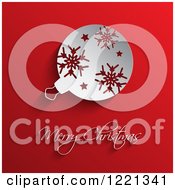 Clipart Of A Merry Christmas Greeting White Snowflake Bauble On Red Royalty Free Vector Illustration
